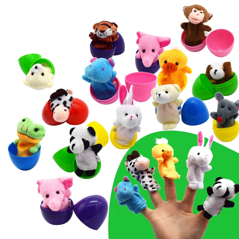 10 Pack Fillable Plastic Easter Egg with Finger Puppet for Easter Theme Party, Favor Easter Eggs Hunt, Basket Stuffers Fillers,