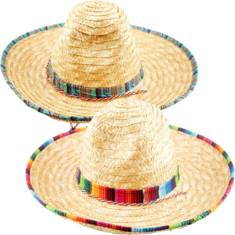 2 Pack Giant Mexican Sombrero Hat Cinco de Mayo Fiesta Straw Hat for Mexican Party Decor Favors Luau Event Photo Props (Color St