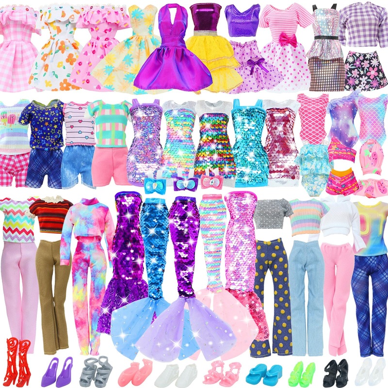 20pcs Doll Clothes and Accessories Including Random 10 Outfits Fashion Sequin Dresses Tops Bottoms Pants Short Skirt Swimsuit Bi