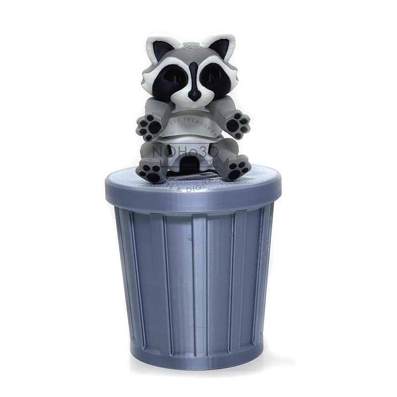3D Printed Racoon With Trash Can, Articulated Racoon Fidget Toy For Adhd Autism, Gray, Black And White Trashcan Raccoon, Trash P