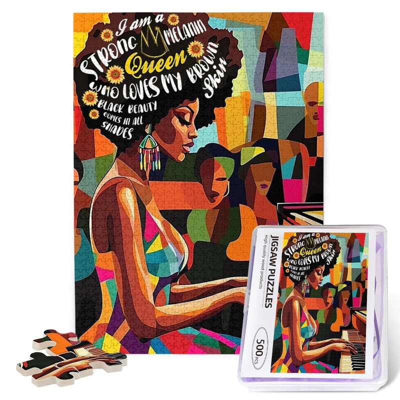 African American Jigsaw Puzzles for Adults 500 Pieces Abstract Black Women Puzzle Black Queen Playing The Piano Wooden Puzzle fo