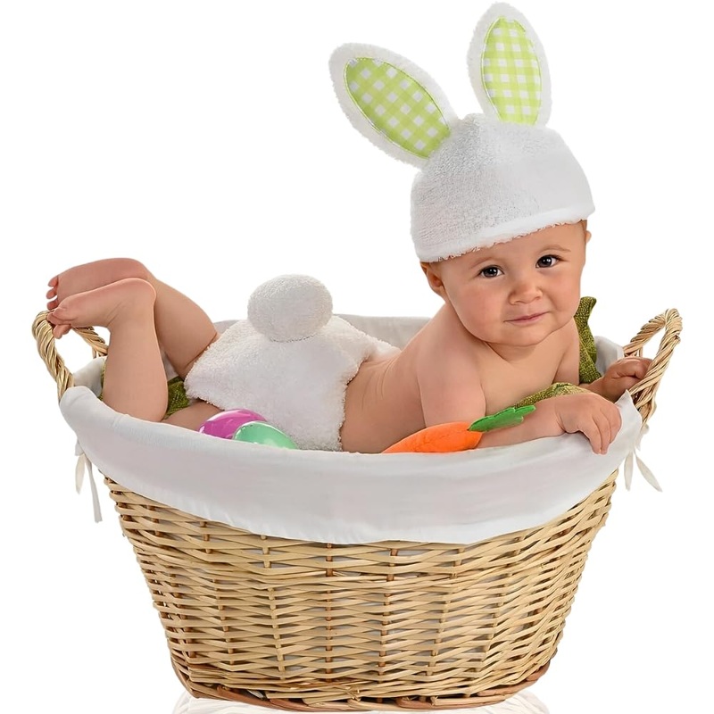Bunny Kit Costume Set – Infant Size – Includes Hat, Diaper Cover, & Rattle – Perfect Photoshoot Outfit And For Easter Egg Huntin