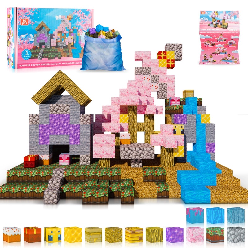 Cagwulle Magnetic Blocks-80Pcs Mine Magnet 3D Craft World Set,Magnetic Blocks Le Building Go Toys For Kids,Stem Sensory Toys For