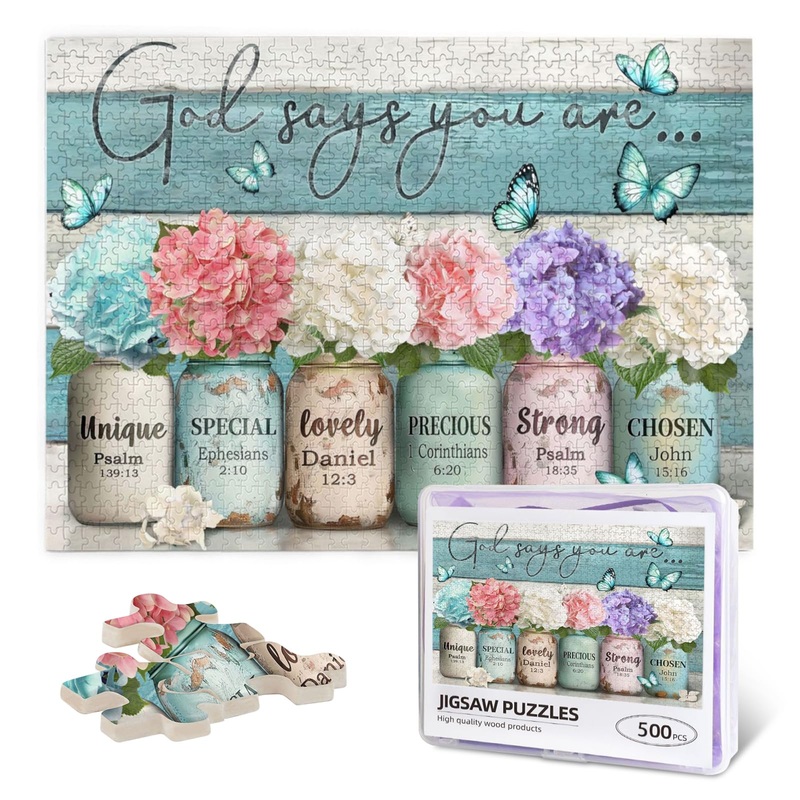 Christian Jigsaw Puzzle for Adults 500 Pieces Farmhouse Butterfly Flowers Religious Puzzles Scripture Bible God Says You are Ins