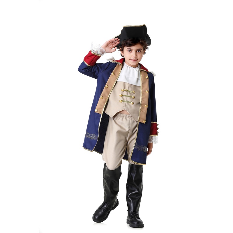 Colorful House George Washington Costume Kids Colonial Outfits Boys American Revolution Historic Navy Blue(7-9Y,Blue)