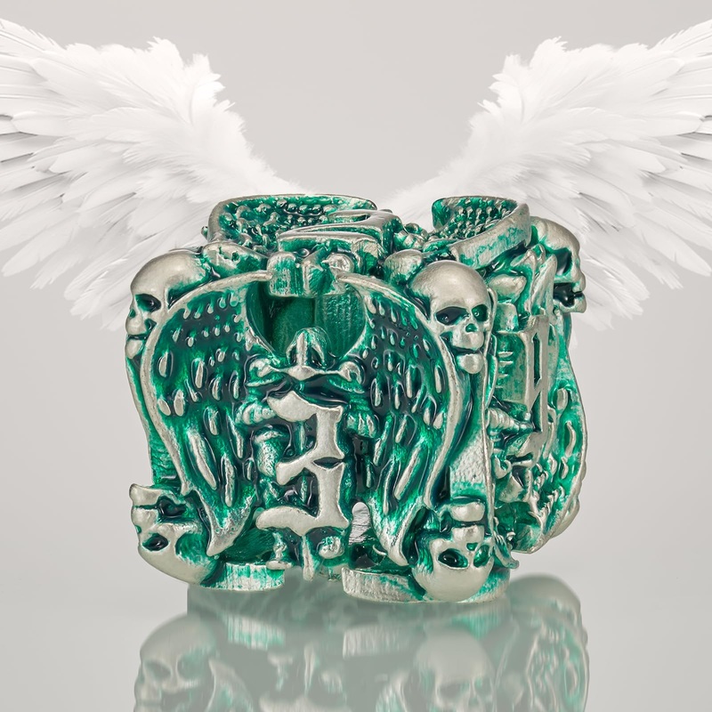 DND Dice,HNCCESG Hollow Metal Set 7 Pcs for Dungeons and Dragon,D and D GIFS of Tabletop Game (Matte Green White Skull)