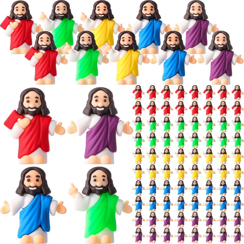 DoubleFill 50 Pcs Mini Jesus Figurines in Bulk Tiny Jesus Figures 3 Styles Little Rubber Christ Toys to Hide and Seek Religious