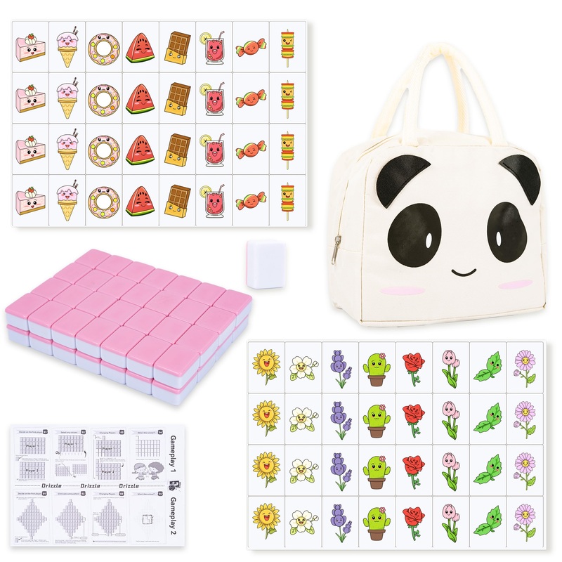 drizzle 65 Tiles Seaside Escape Game Blocks 30mm – Instruction Manual Panda Bag – Donuts and Plants