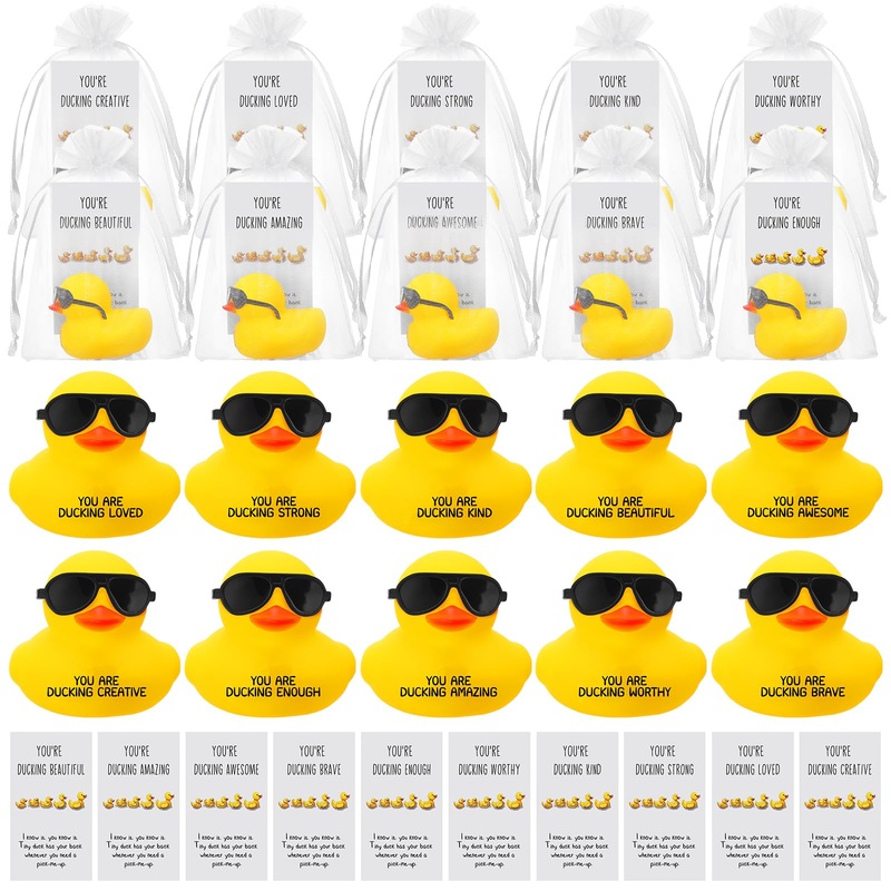 Glimin 100 Set Thank You Gift Set You’re Ducking Great Cheer up Cards Mini Rubber Ducks with Glasses Employee Appreciation Gift