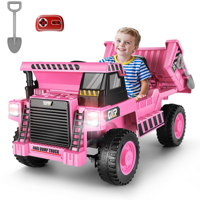 Hikole Ride On Dump Truck For Kids, 12V Electric Car With Remote Control, Electric Dump Bed And Extra Shovel, 4Wd Power Car Whee