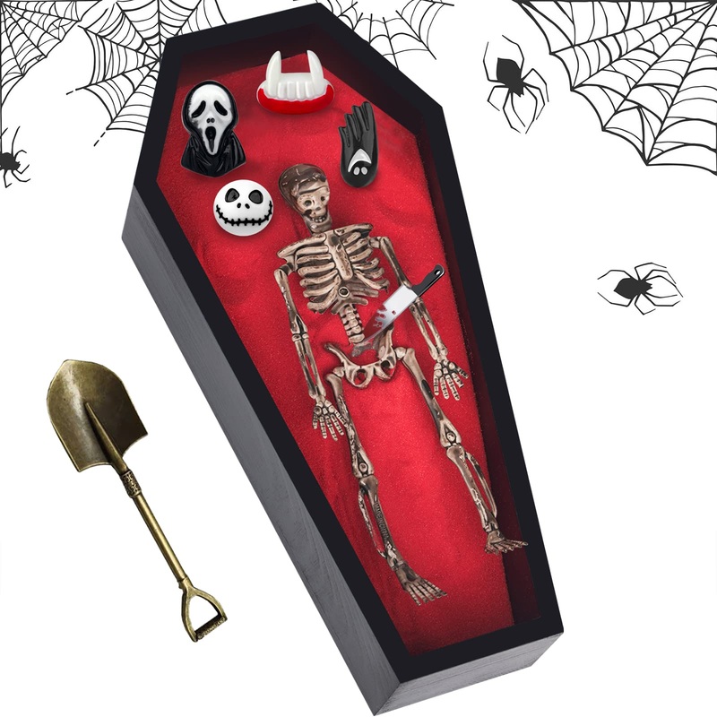 Luchinm Coffin Zen Garden Kit For Desk,Coffin Decor,9.2  4.5In Spooky Zen Sand Garden With 6 Accessories And 3 Mini Rakes,Gothic