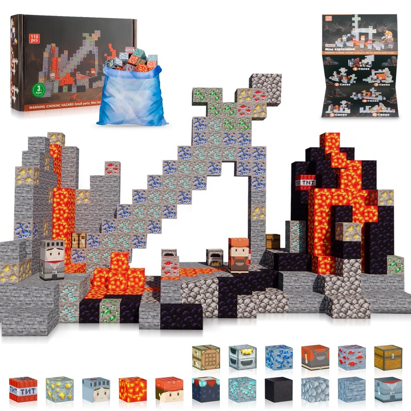 Magnetic Blocks-110Pcs Build Mine Magic Magnet 3D Craft World Set,Magnetic Blocks Le Building Go Toys For Kids,Stem Sensory Toys