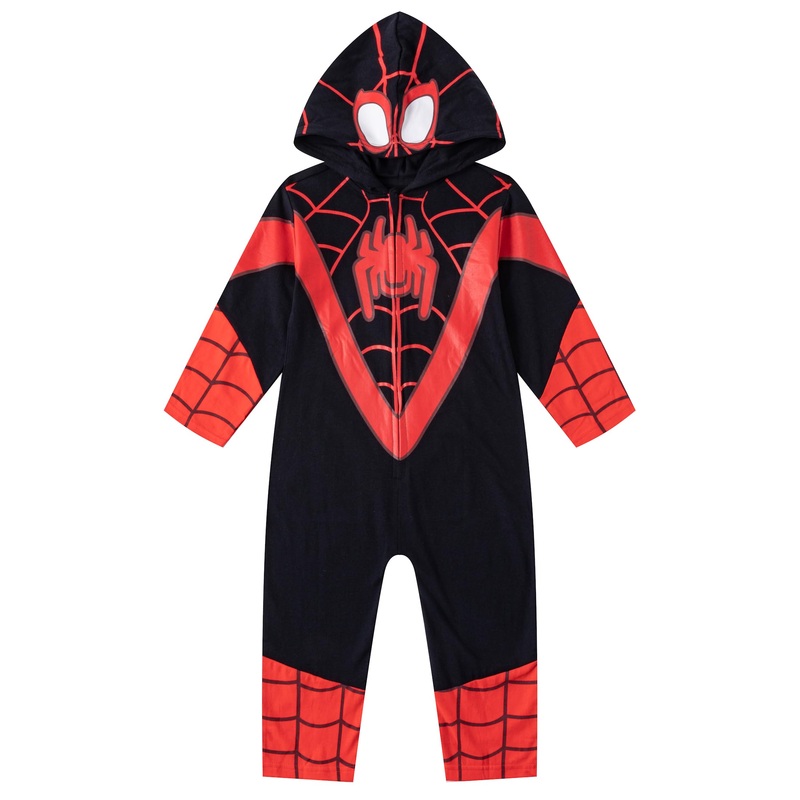 Marvel Miles Morales Spider-Man Boys Cosplay Hooded Coverall for Toddlers and Big Kids