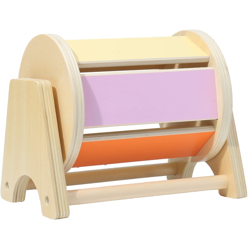 Montessori Mama Spinning Rainbow Drum: Montessori Toys for Babies 0-6 Months Wood-Constructed Educational Montessori Baby Toys f