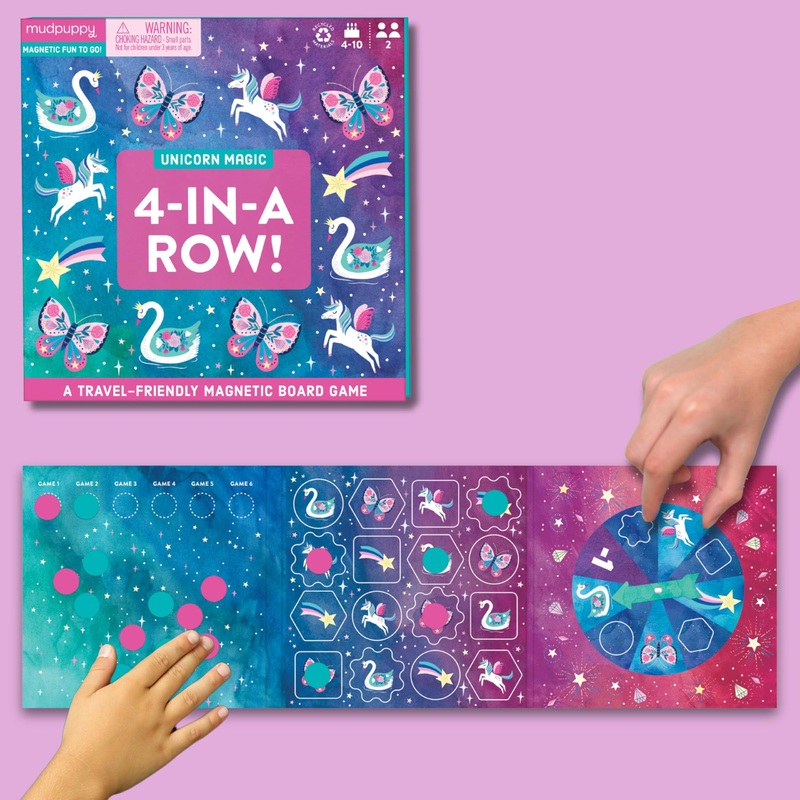 Mudpuppy Unicorn Magic 4-in-a-Row! – Unicorn Version of Travel-Friendly Magnetic Board Game with Adorable Illustrations of Unico