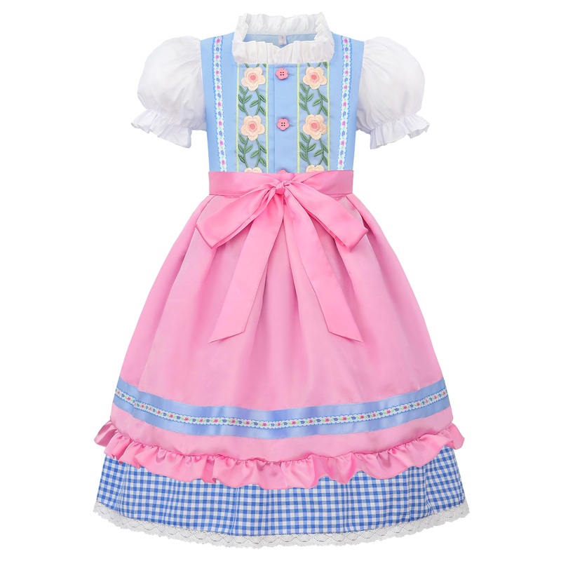 ReliBeauty Kids Girls Dirndl Dress Oktoberfest Costume German for Girls,Blue & Pink,100