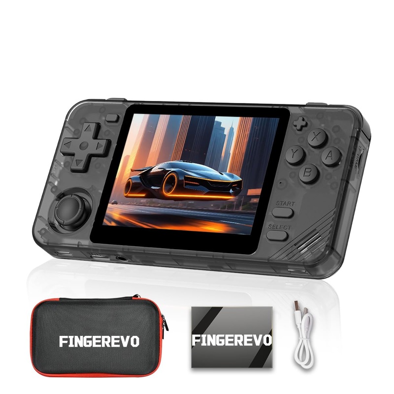 RGB10X Handheld Game Console 3.5-in 640*480 IPS OCA Screen 2800mAh 64BIT System Black Transparent