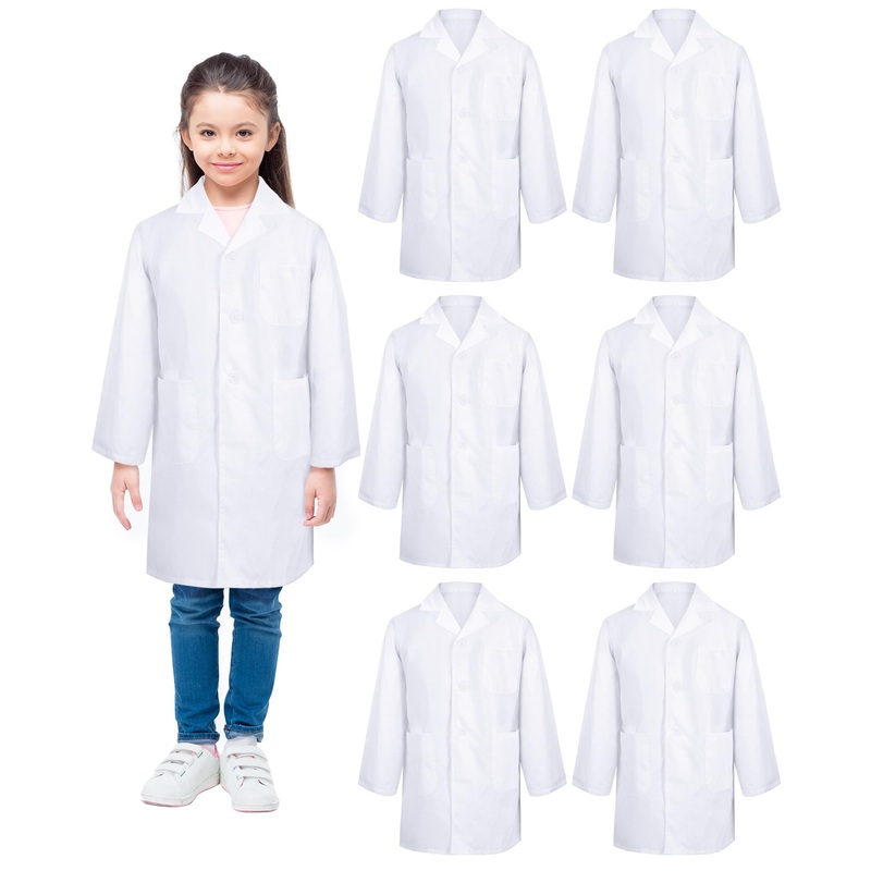Taiyin 6 Pcs Doctor Coat Costume for Kids Lab Coat Unisex Uniform for Boys Girls Children Nurses Graduation Season Science(XL Si