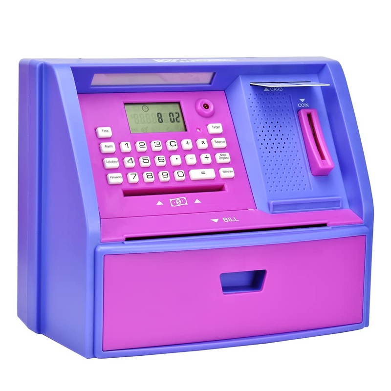 Talking Atm Savings Bank, Digital Piggy Bank, Atm Money Coins Machine For Kids Birthday Gift (Purple/Purple)