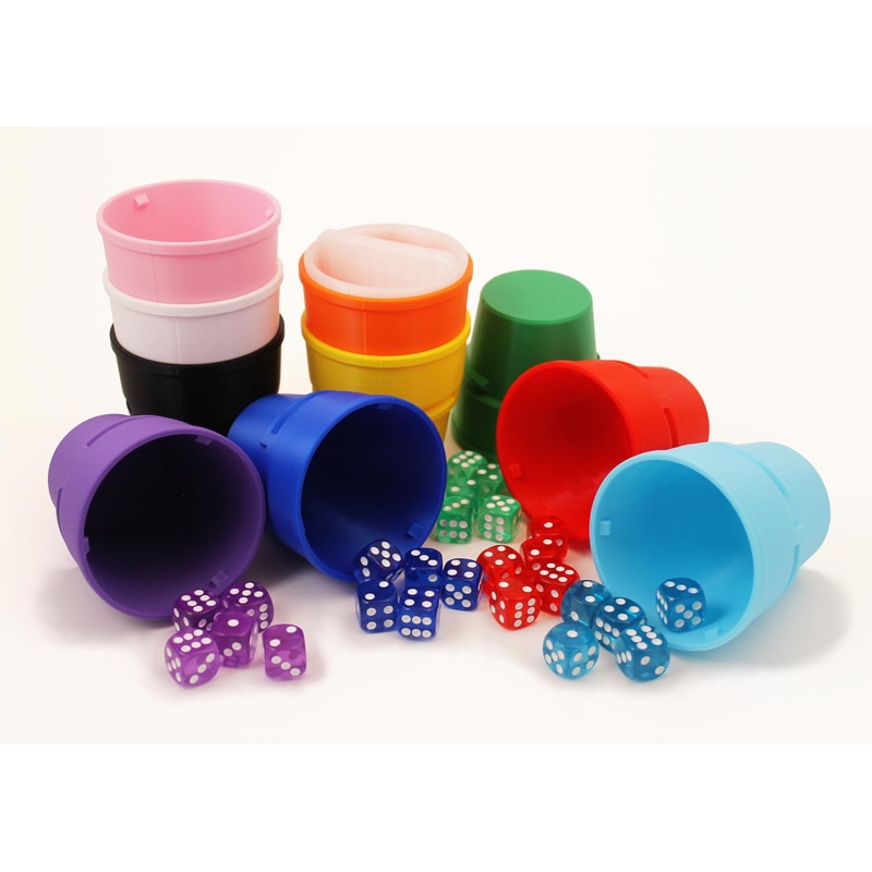 Vulcan Print Dice Up! 10 Player Game Set, Liar’s Dice, Poker, Mexico, Colorful, Durable, Sustainable PLA, Party Game, Gift Idea,