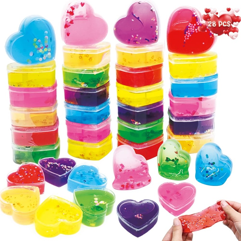 WODMAZ 28 Pack Slime Party Favors, Heart Shaped Slime Kit for Kids Valentine Exchange Gift, Stress Relief Fidget Toys, Goodie Ba