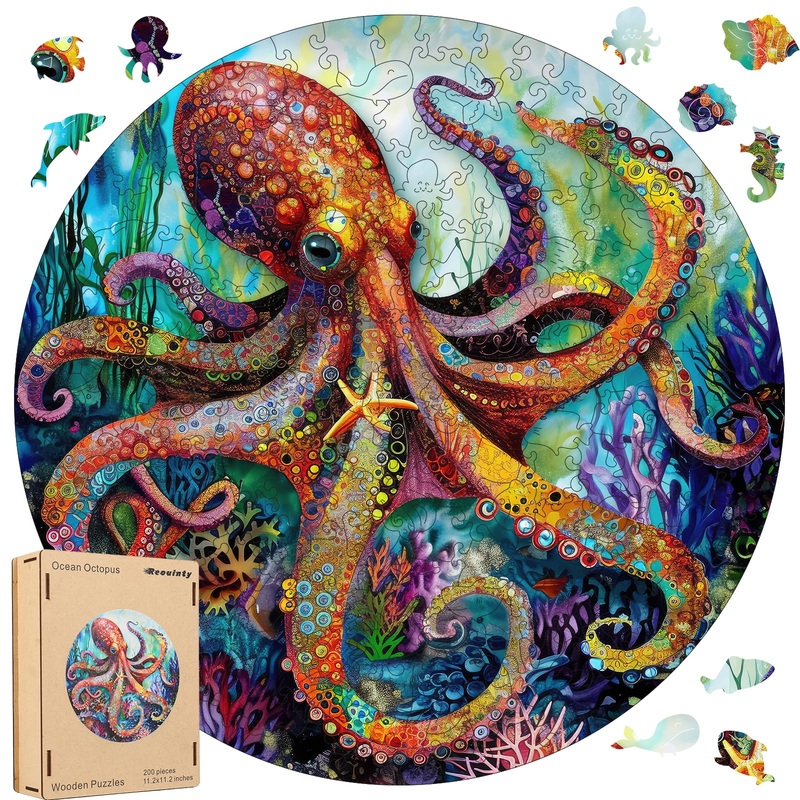 Wooden Puzzle For Adults 500Pcs, Octopus Wooden Jigsaw Puzzles, Unique Shape Animal Adult Puzzles, Irregular Wood Puzzles Best G