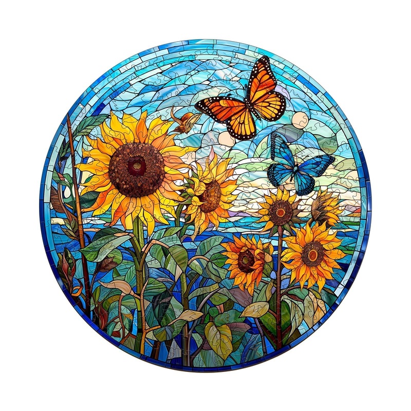 Wooden Puzzles For Adults – Glass Sunflower Wood Puzzle 600 Pieces, Unique Shaped Wooden Jigsaw Puzzles For Adults, Wood Puzzles