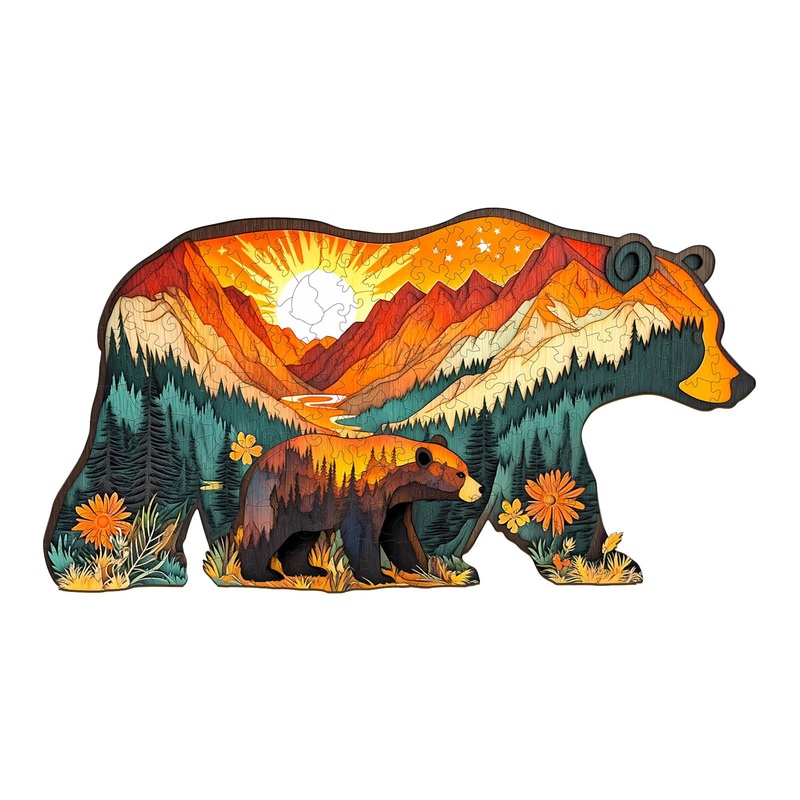 Wooden Puzzles for Adults – Unique Shaped Wooden Jigsaw Puzzles for Adults – Forest Bears Wooden Puzzles – Creative Gift for Tee