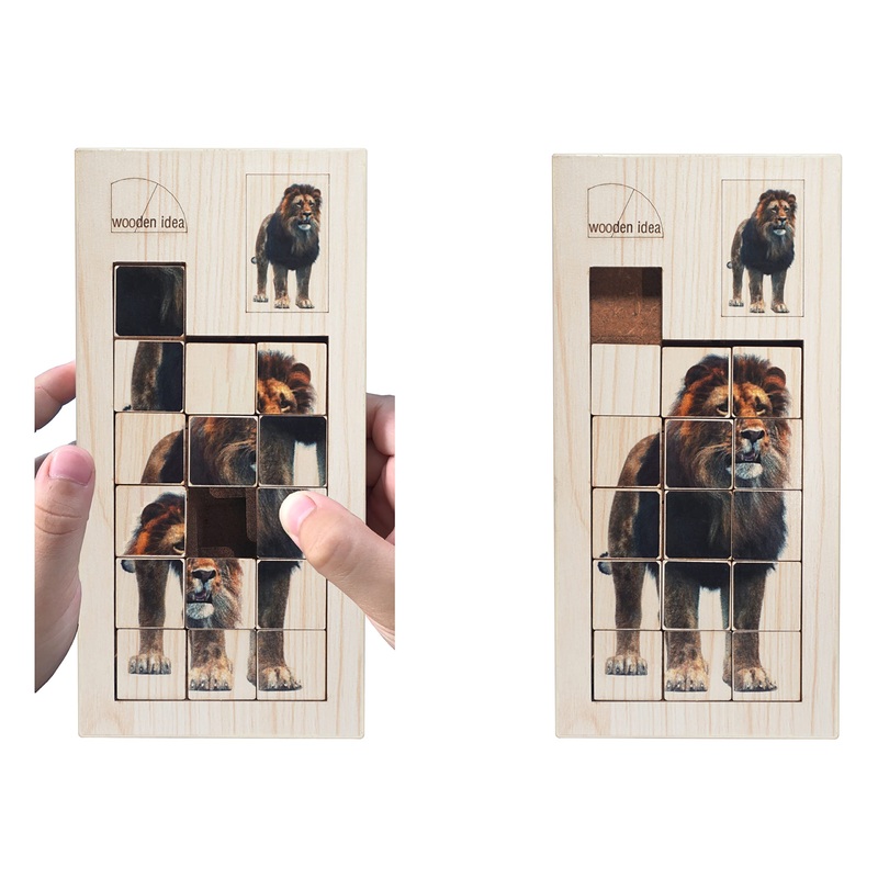 Wooden slide puzzles block (Lion)