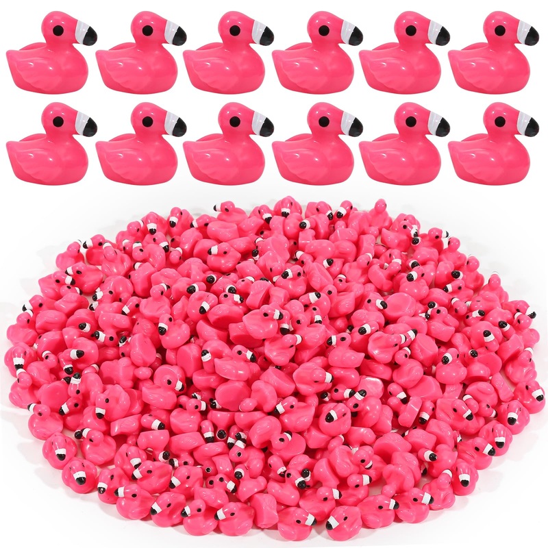 100 Pcs Mini Resin Flamingo Ducks, Pink Flamingo Figurine Tiny Animal Figures for DIY Garden Landscape Aquarium Hide and Seek Do