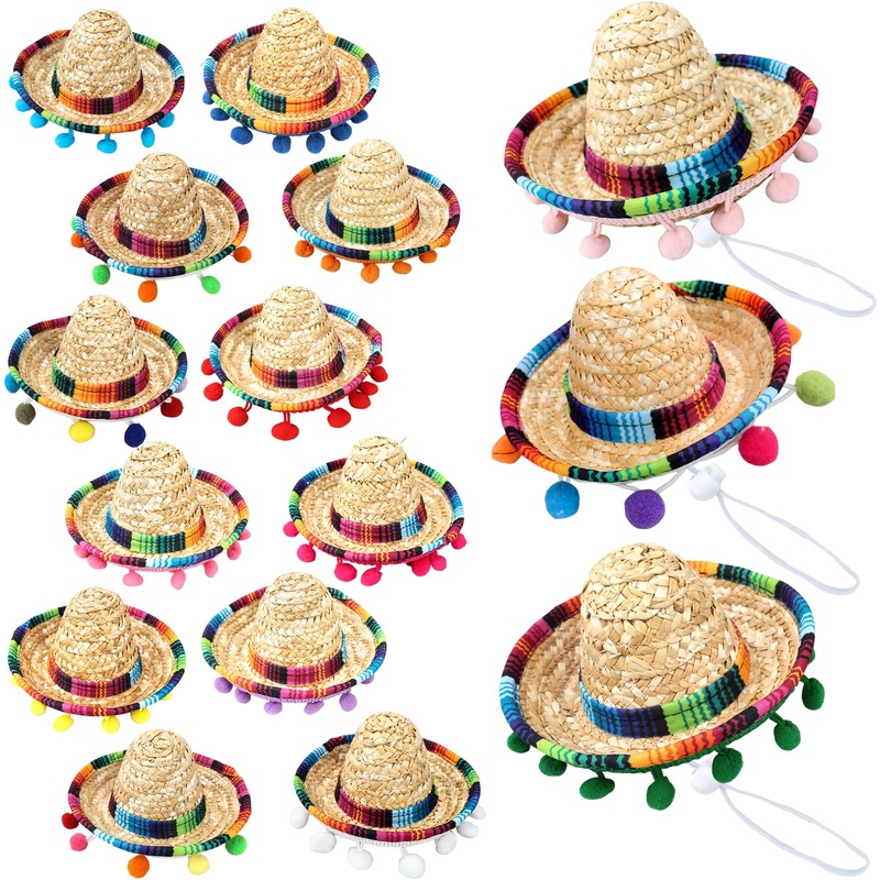 15 Pcs Fiesta Straw Sombrero Headband Cinco De Mayo Sombrero Fiesta Headband for Mexican Party Decor Luau Photo Prop (Color Set
