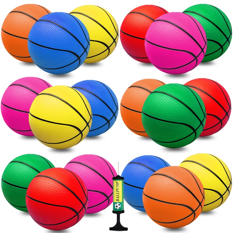 18Pcs 5” Mini Basketball Balls Bulk Small Basketball Set, PVC Small Basketball for Over The Door Basketball Hoop Games Party Fa