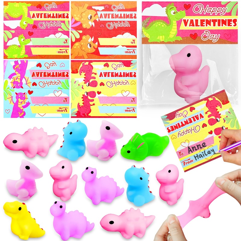 28 Pack Valentines Animals Mochi Squishies with Valentines Cards Classroom Valentine’s Day Gifts for Kids Boys Prefilled Kawaii