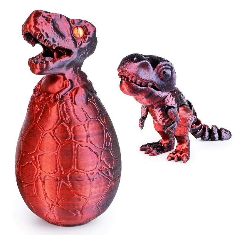 3D-Printed Dino & Dragon Toys: Articulated T-Rex, Black Red Surprise Dragon Eggs with Vivid Eyes & Flexible Joints Dragon Inside
