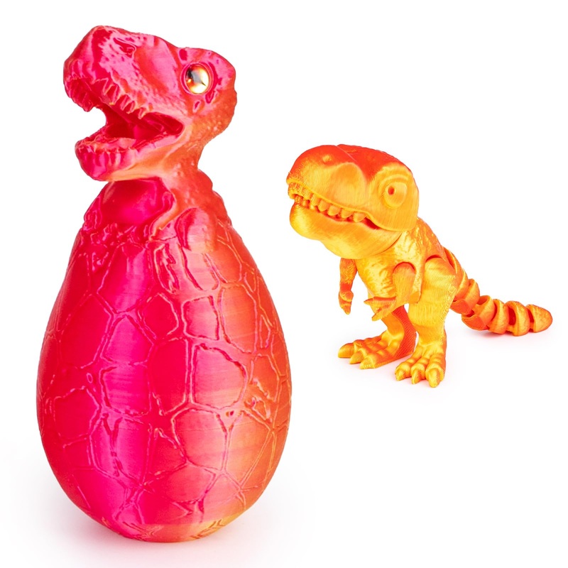 3D Printed Dinosaur Toys, Articulated Tyrannosaurus Rex, Red Gold Surprise Dragon Eggs with Vivid Eyes, 3D Dragon Eggs with Flex