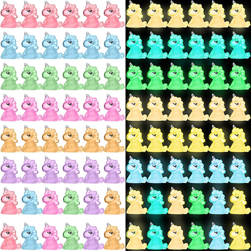 48 Pcs Luminous Mini Resin Tiny Unicorn Glow in The Dark Miniature Figurines Mini Resin Animals Unicorn Figures for Moss Landsca