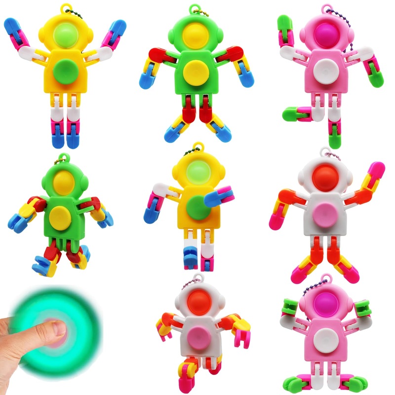 8 Pack Pop Fidget Spinner, Keychain Fidget Toys, Wacky Tracks Fidget Toys, Deformable Fidget Spinners Robot Fingertip Toy for Go