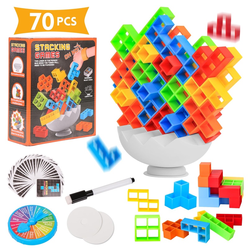 abigio Tetra Tower Stack Game, Balance Stacking Blocks Board Games for Kids & Adults, Fun for Classroom, Dorm, Party (48pcs)