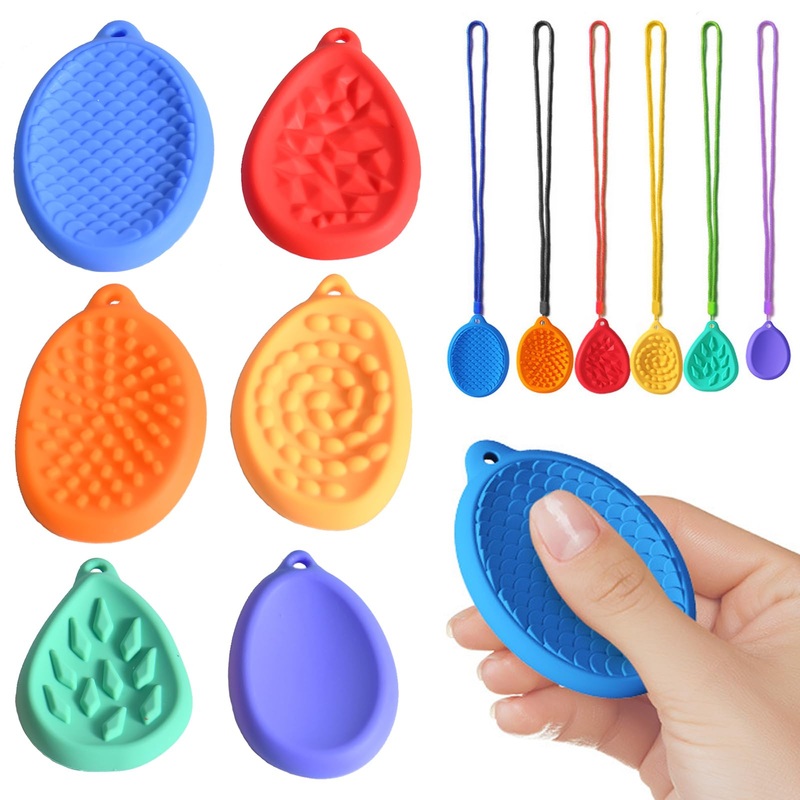 Aokeleilei Fidget Toys Sensory Stone with Lanyard Chain Stocking Stuffers for Kids, 6 Pack Worry Stone for Autism ADHD Teens Anx