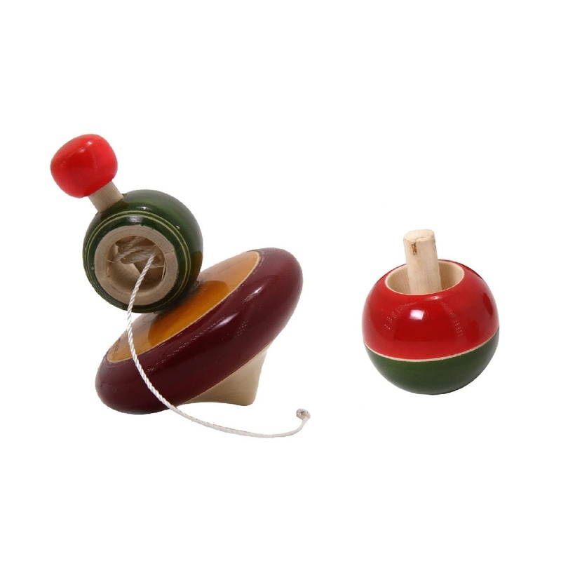 Aumni Crafts Vintage Kids Hand Spinning Wooden Tops Toys (Set of 2) Reversible Spinning Top And Spinner With String