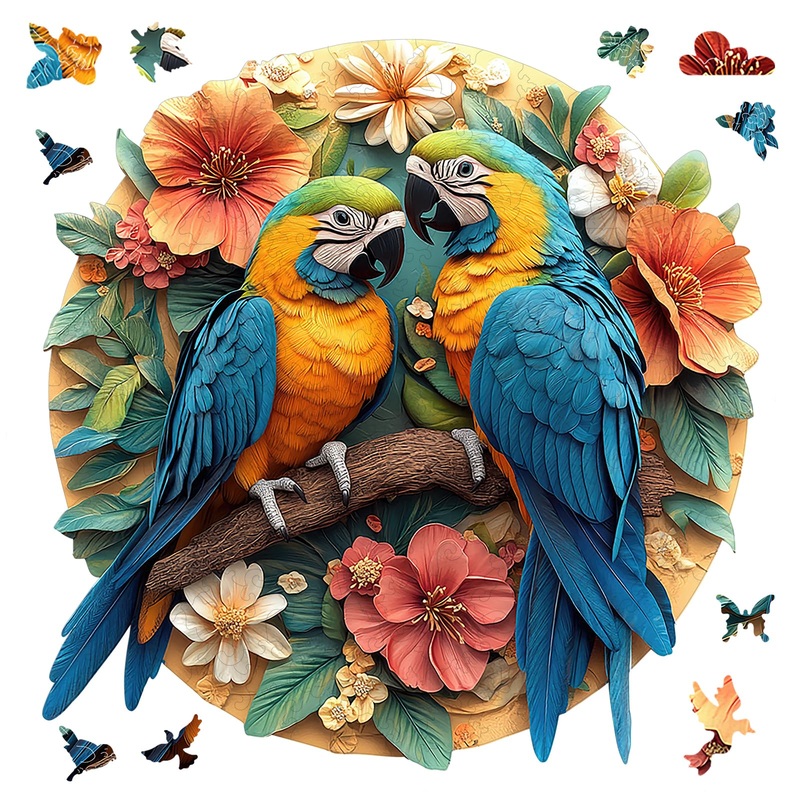 Colorful Parrots 200 Pieces Wooden Jigsaw Puzzles for Adults Unique Irregular Shapes Fun Challenging Birds Puzzles for Kids and