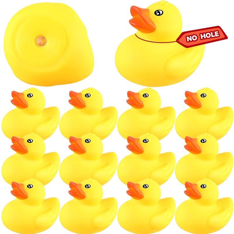 DEEKIN 12 Pcs 2.2 Inch Waterproof No Hole Yellow Rubber Ducks Duck Bath Toy with Sealed Plug Without Hole Bathtub Floating Bath