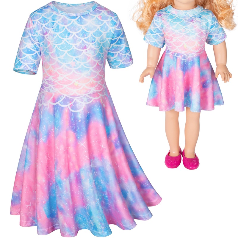 Doll and Girl Matching Nightdress Mermaid Dress Nightgowns Costume for Girl and 18” American Girl Doll Clothes(3-150)