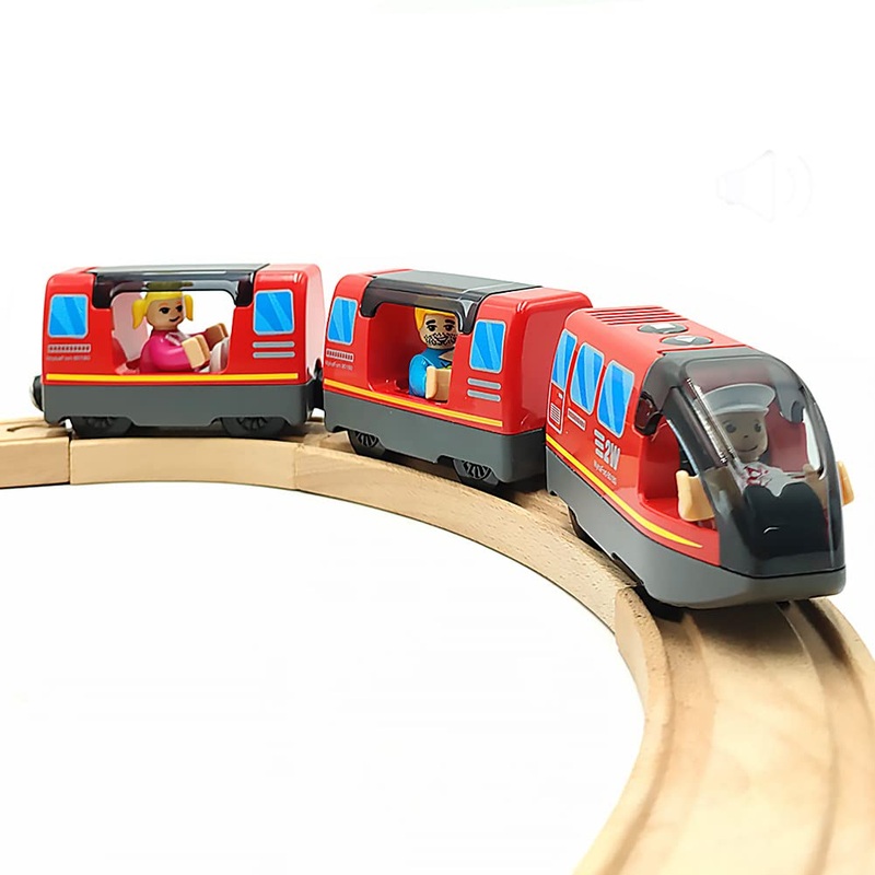 DSHMIXIA Battery Operated Train for Wooden Train Track Set Toys for 3 4 5 Year Old Boys Kids Action Locomotive Train Magnetic Co
