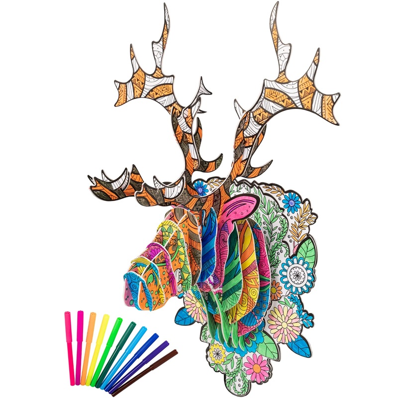 Hautton 3D Coloring Puzzle, Creative DIY Painting Puzzle Set Toy with 10 Colouring Pens, Fun Arts Crafts Gift for Kids Age 3 4 5