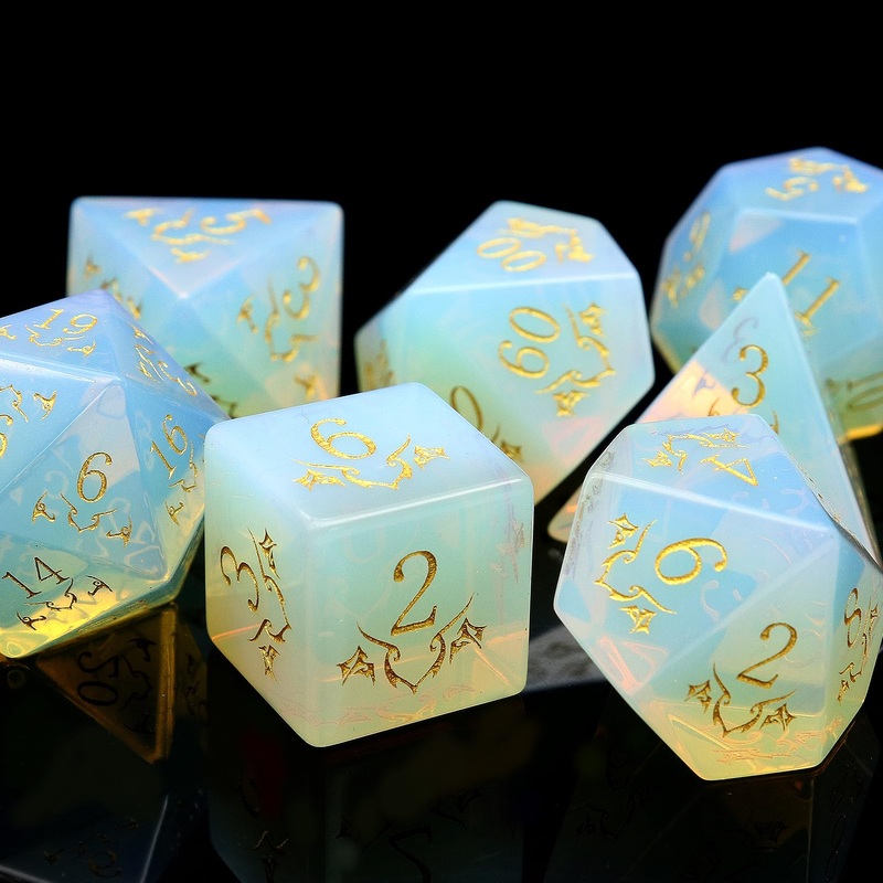 Haxtec Opal Gemstone DND Dice Set with Dice Case Precious Gemstone Dice Set for Dungeons and Dragons TTRPG Gifts for Dungeons Ma