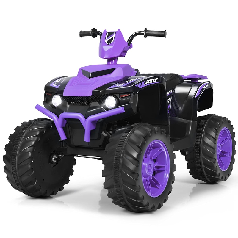 HONEY JOY 12V Ride On ATV, 4-Wheeler Battery Powered Toddler Quad, 2 Speeds, LED Headlights, Slow Start, Horn, Music, Treaded Ti