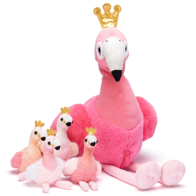 IKASA Mommy Flamingo Stuffed Animal Mom and Baby Plush Toy, Cute 24” Soft Small Mama Family Set Cuddly Toys with Little Mini Ba