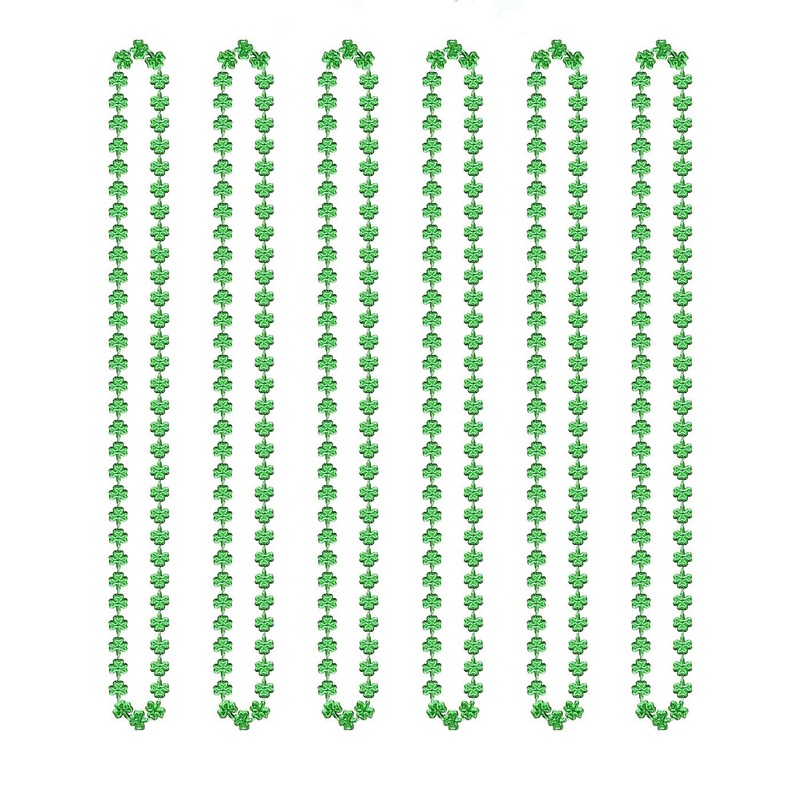 JANEMO Green Necklace,St Patrick’s Day Decorations, St Patricks Day Gifts for Kids,Adults,St Patricks Day Accessories (6PCS Sham