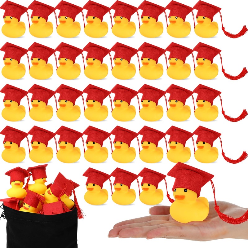 Jerify 48 Pcs Graduation Rubber Ducks with Grad Cap 2025 Diploma Grad Rubber Duck Graduation Party Bath Pool with Storage Bag fo